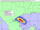 This map, created by ARRL Emergency Preparedness and Response Manager Dennis Dura, K2DCD, shows the track of what is now Tropical Storm Dolly. The storm is expected to  turn into a hurricane in the next 12-24 hours. [Map created using HURREVAC 2000, a hurricane decision assistance and planning tool developed for government emergency management. Sea Island Software, Inc.]